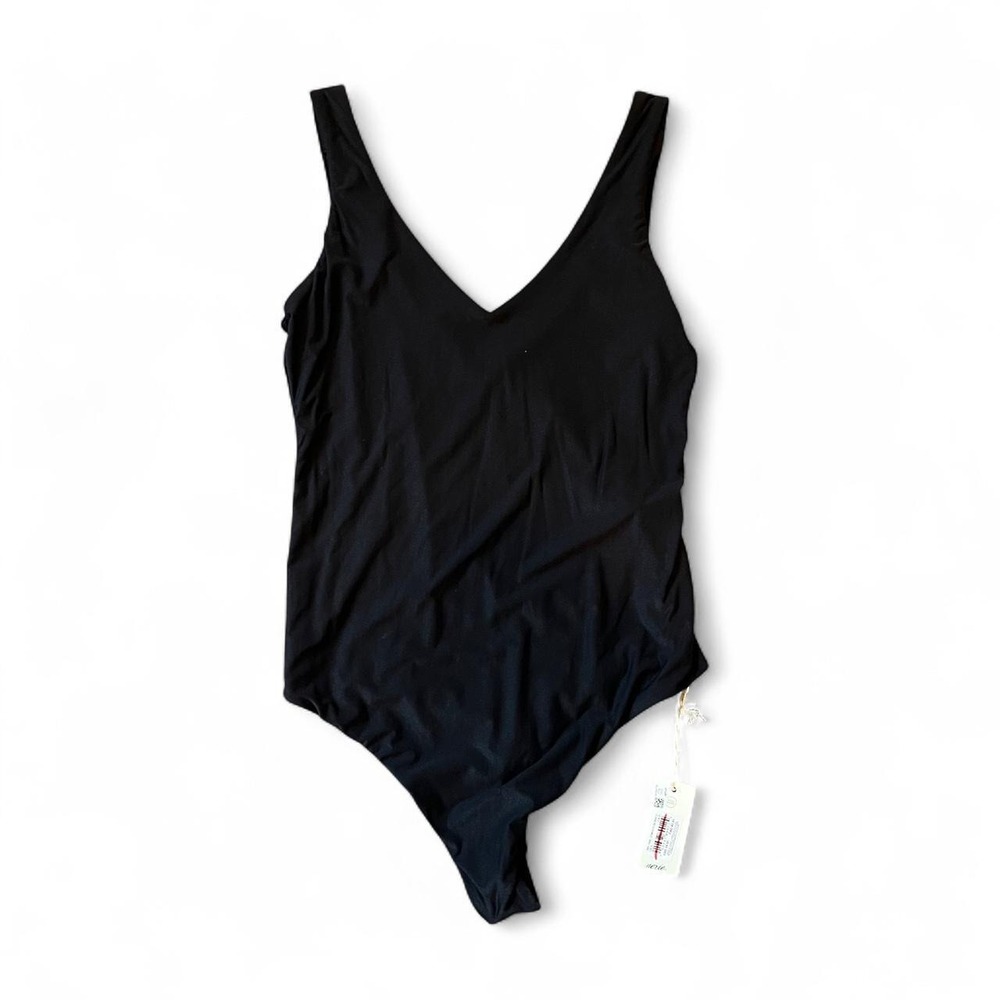 Aerie SMOOTHEZ Black V-Neck Bodysuit Sleeveless Stretch Women's Small NWT
